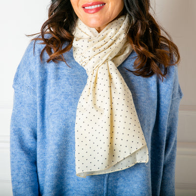 The Polka Dot Scarf In cream. So many ways to wear it