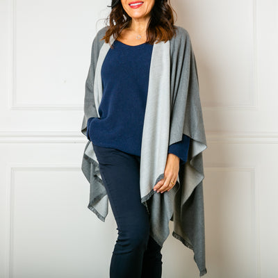 Tess Wrap in Silver grey and Light grey , Women's two tone wrap, reversible, hangs beautifully, elegant outerwear.